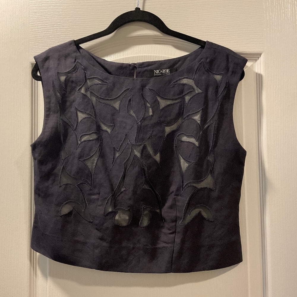 4 petite, linen cut out top